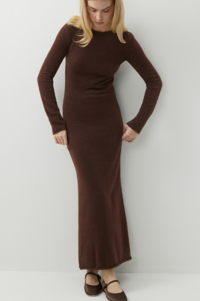 Платье макси из пушистой пряжи (коричневый) (L) 