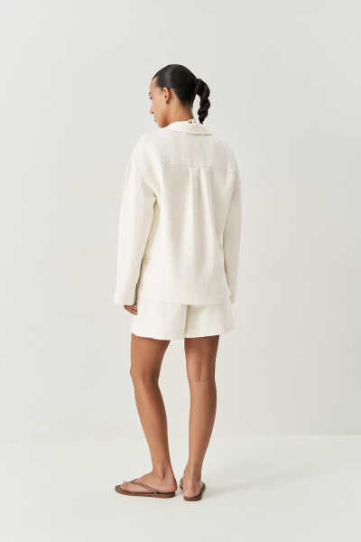 Рубашка изо льна с круглыми лацканами (молочный) (XS/S)