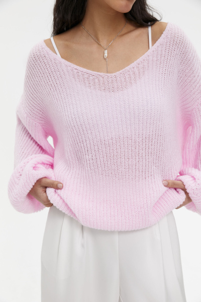 Джемпер с V-образным вырезом ажурной вязки (one size, барби)