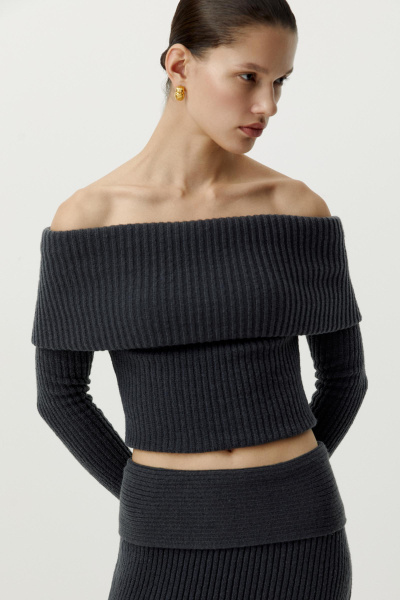 Джемпер с открытыми плечами (антрацит) (S) 