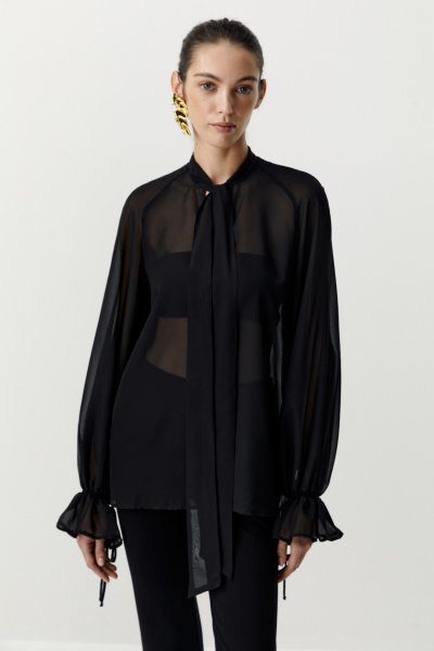 Блуза в стиле бохо из шифона (Черный) (XS) 
