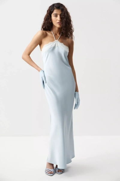 Платье макси с кружевом (Голубой) (M) 