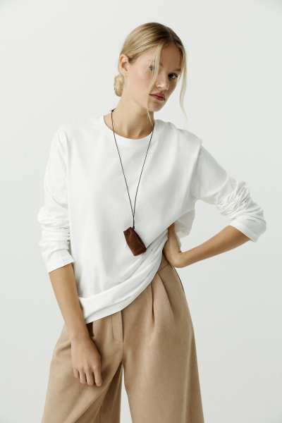 Лонгслив базовый из хлопка (белый) (L) 