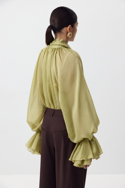Блуза с бантом из тенсела (оливковый) (M/L) 