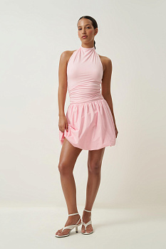 Платье баллон с трикотажным топом (розовый)