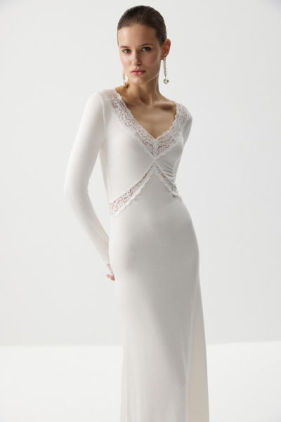 Платье из вискозы с кружевом (Молочный) (M) 