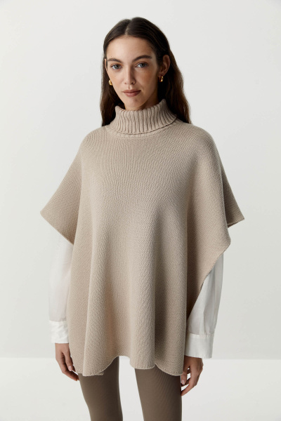 Пончо с воротником-стойкой (бежевый) (one size) 