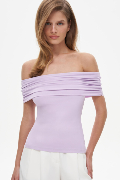 Топ со сборкой и спущенным плечом, лавандовый (L) 