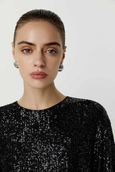 Платье мини из ткани с пайетками с бантом (черный) (M/L) 