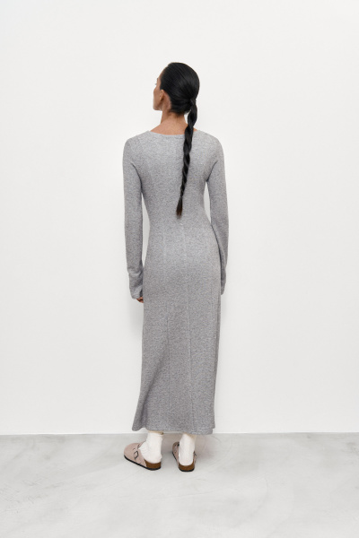 Платье макси из теплого трикотажа (M, серый) 