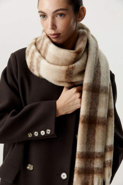 Шарф объемный в клетку (бежевый) (one size) 