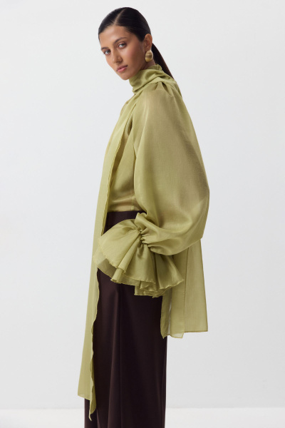 Блуза с бантом из тенсела (оливковый) (M/L) 