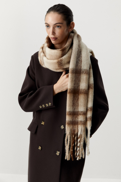 Шарф объемный в клетку (бежевый) (one size) 
