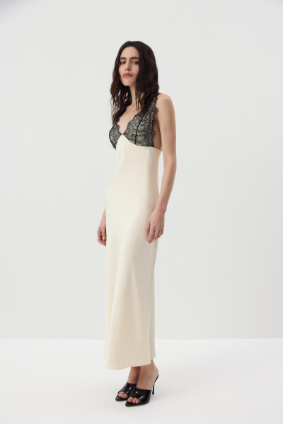 Платье  из сатина с кружевом (Молочный) (M) 