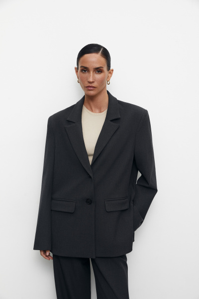 Пиджак оверсайз с боковыми разрезами (M/L, темно-серый) 2787