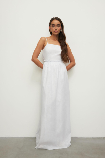 Платье макси из фактурного хлопка (S, молочный)