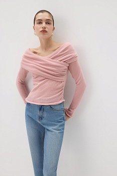 Лонгслив вязанный с драпировкой (Пудровый)