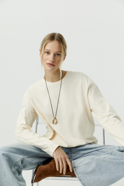 Лонгслив базовый из хлопка (кремовый) (L) 