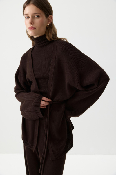 Кардиган из шерсти с поясом (Шоколадный) (M/L) 