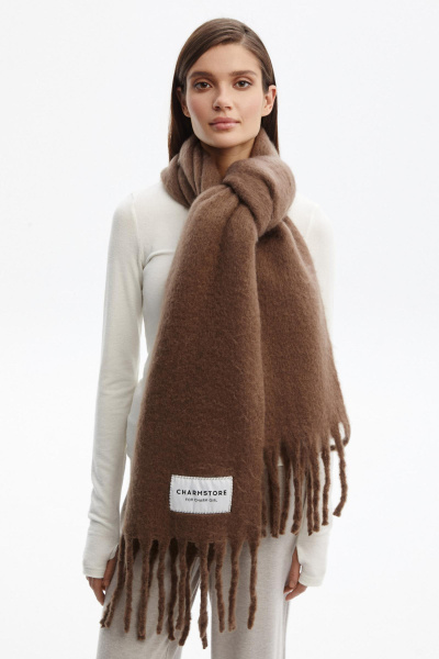 Шарф объемный с бахромой (коричневый) (one size) 