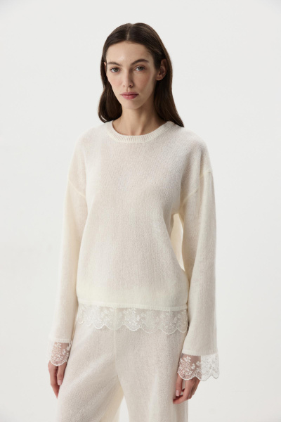 Джемпер с ажурным кружевом (Молочный) (XS/S) 