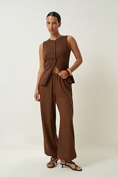 Брюки шаровары изо льна (коричневый)