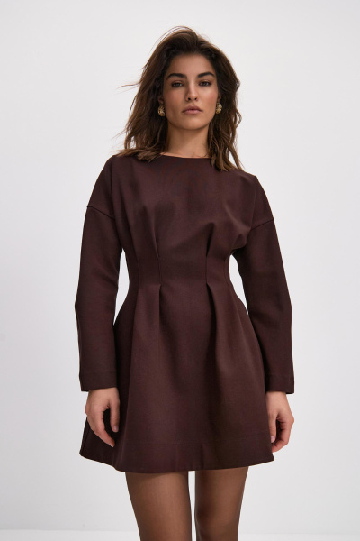 Платье мини приталенного силуэта (коричневый) (M) 