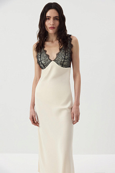 Платье  из сатина с кружевом (Молочный)