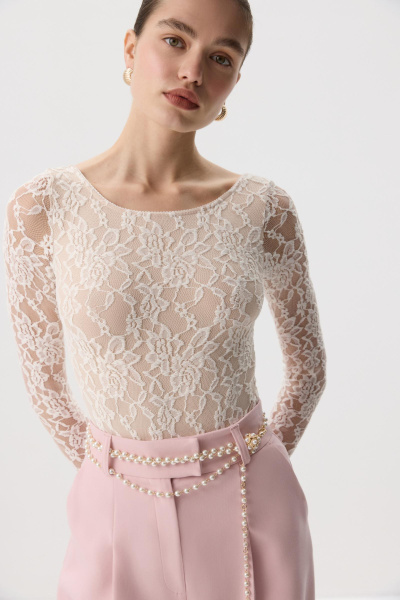 Боди из эластичного кружева с длинным рукавом (Молочный) (M) 