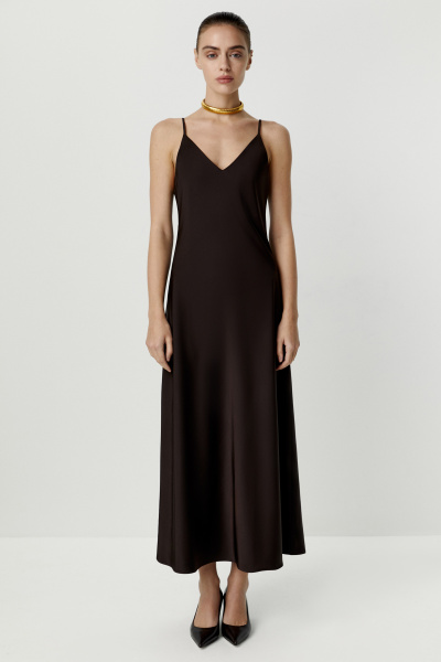 Платье-комбинация из сатина (коричневый) (XS)