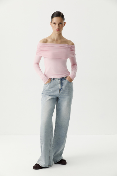 Лонгслив трикотажный с драпировкой на плечах (барби) (XS) 