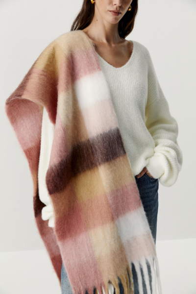 Шарф объемный в клетку (розовый) (one size) 