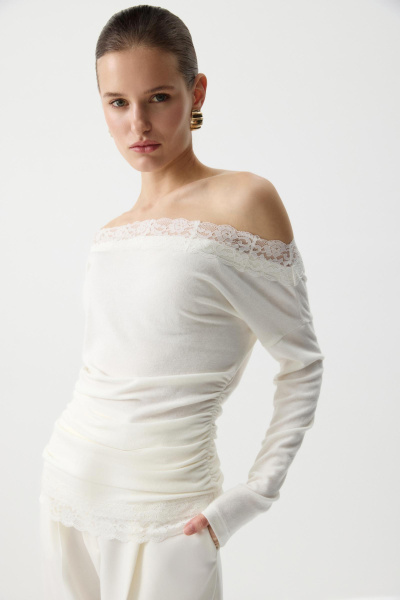 Лонгслив с кружевом из мягкого трикотажа (Молочный) (S) 