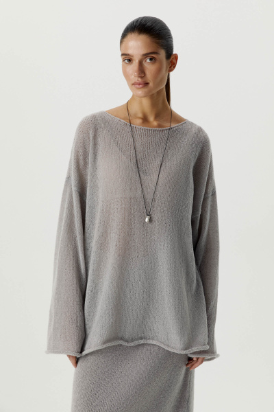 Джемпер ажурной вязки (M/L, светло-серый)