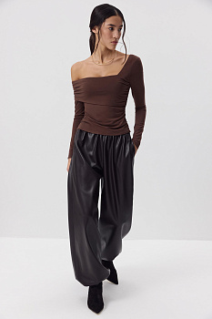 Лонгслив со спущенным плечом  (Шоколадный)