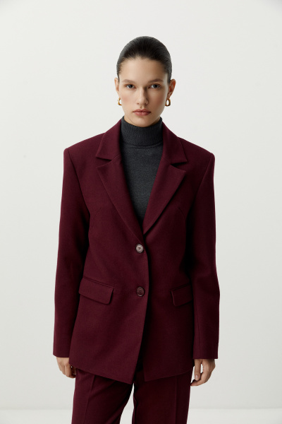 Пиджак оверсайз с боковыми разрезами из костюмной ткани (винный) (XS) 