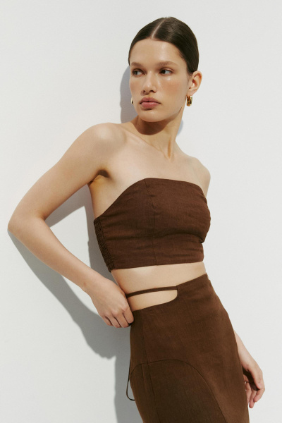 Топ силуэтный изо льна (коричневый) (L) 