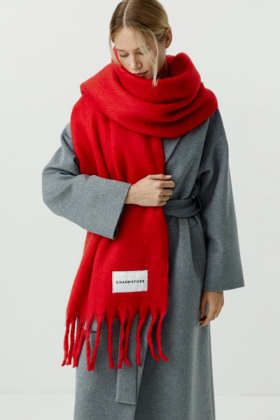 Шарф объемный с бахромой (красный) (one size) 