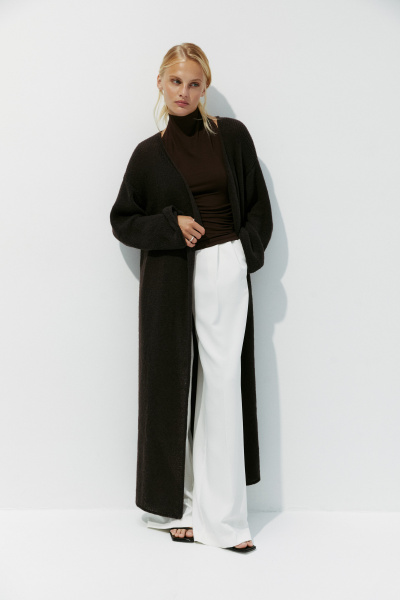 Кардиган удлиненный ажурной вязки (one size, шоколадный) 2774