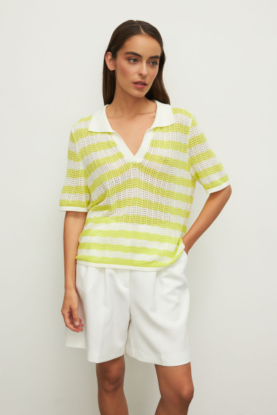 Поло ажурной вязки (XS/S, лайм-молоко) 