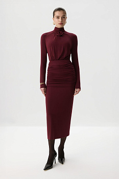 Платье макси с декоративной розой (Винный)