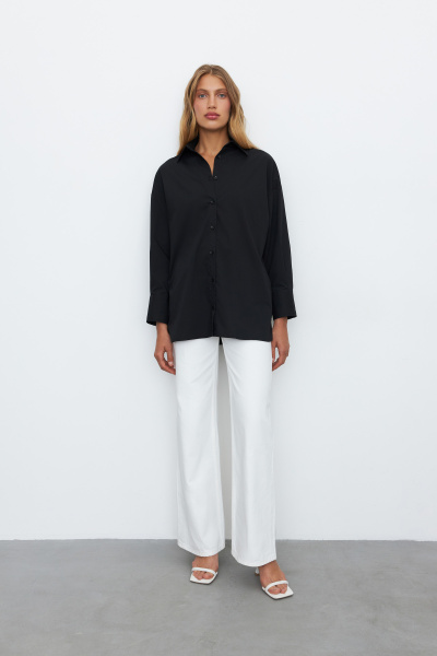 Рубашка свободного кроя с длинным рукавом (one size, черный) 