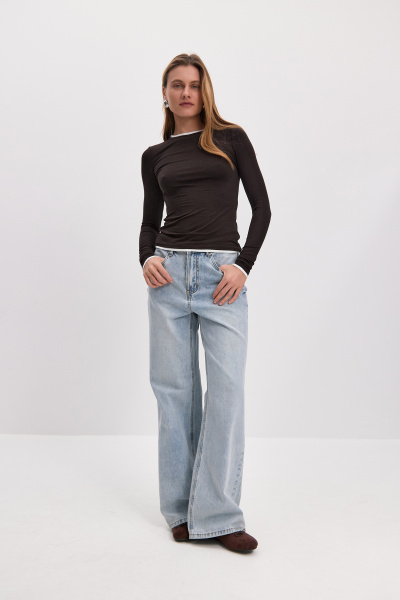 Лонгслив с контрастной отделкой (шоколадный) (L) 