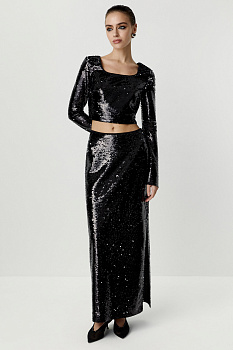 Юбка макси из ткани с пайетками (черный)