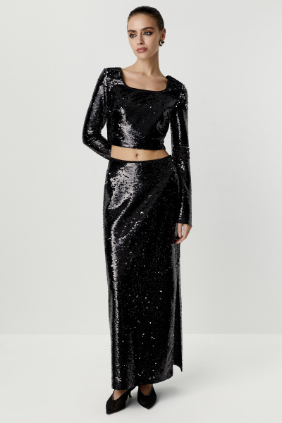 Юбка макси из ткани с пайетками (черный) (M) 