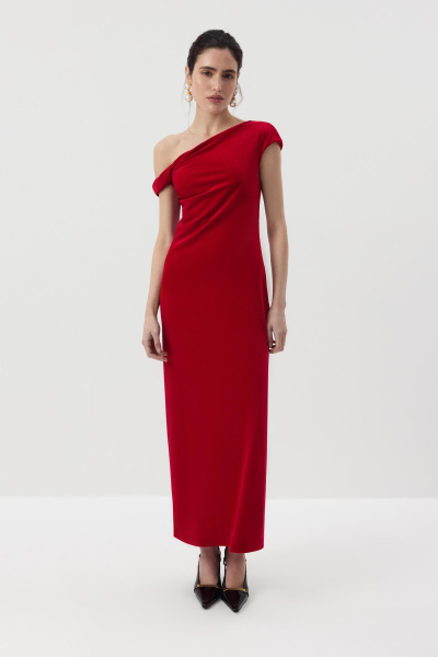 Платье макси с открытым плечом из бархата (Алый) (M) 