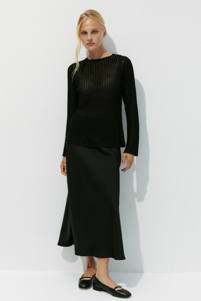 Джемпер фактурной вязки из вискозы (XS, черный) 2159