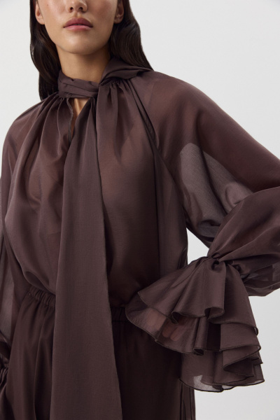 Блуза с бантом из тенсела (шоколадный) (M/L) 