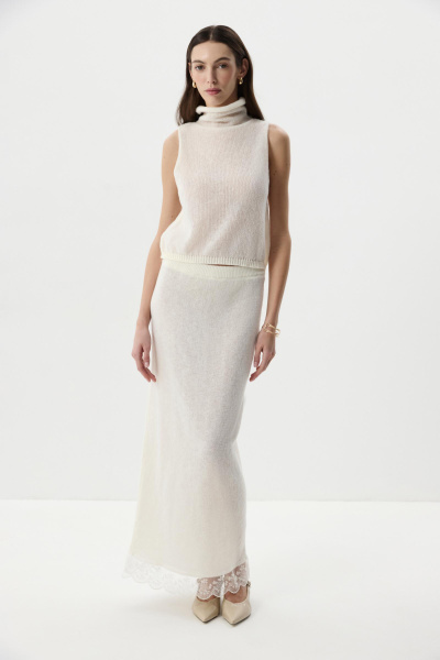 Юбка прямая с ажурным кружевом (Молочный) (M) 