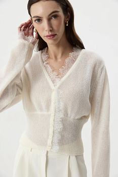 Кардиган с кружевом (Молочный)